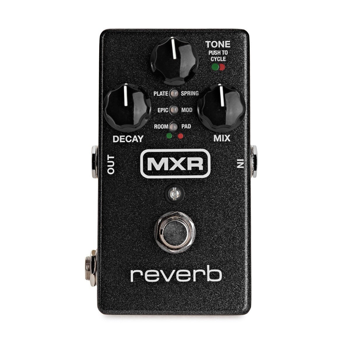 Phơ Reverb MXR M300 Reverb – mặt trên với núm DECAY, MIX, TONE và đèn báo 6 chế độ
