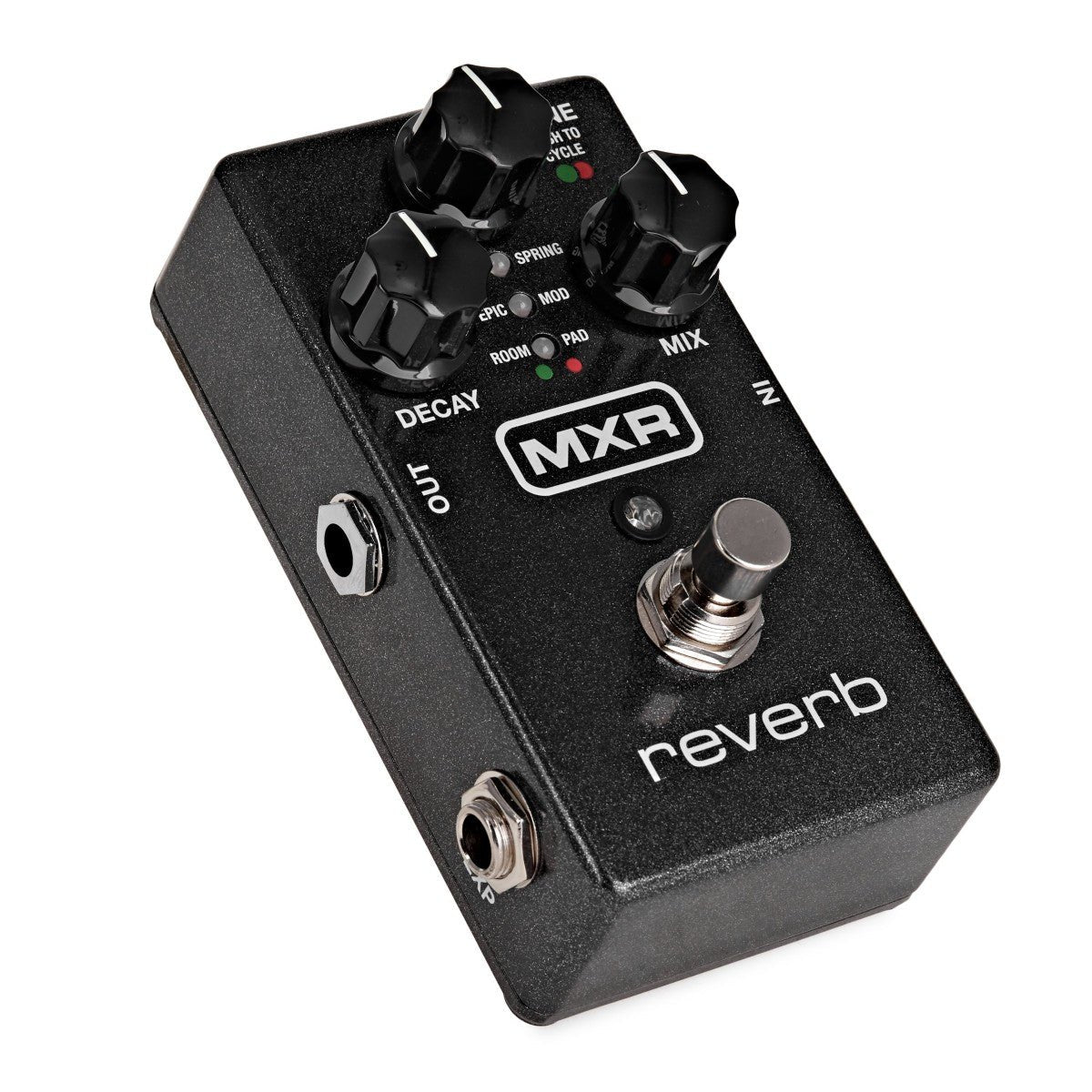 Phơ Reverb MXR M300 Reverb – góc nghiêng 3/4 bên trái, thấy các cổng jack ra