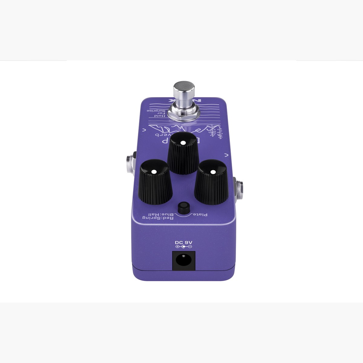 Phơ Reverb NUX Damp Reverb NRV-3 – NUX Damp Reverb NRV-3 nhìn từ đầu pedal có jack nguồn DC 9V