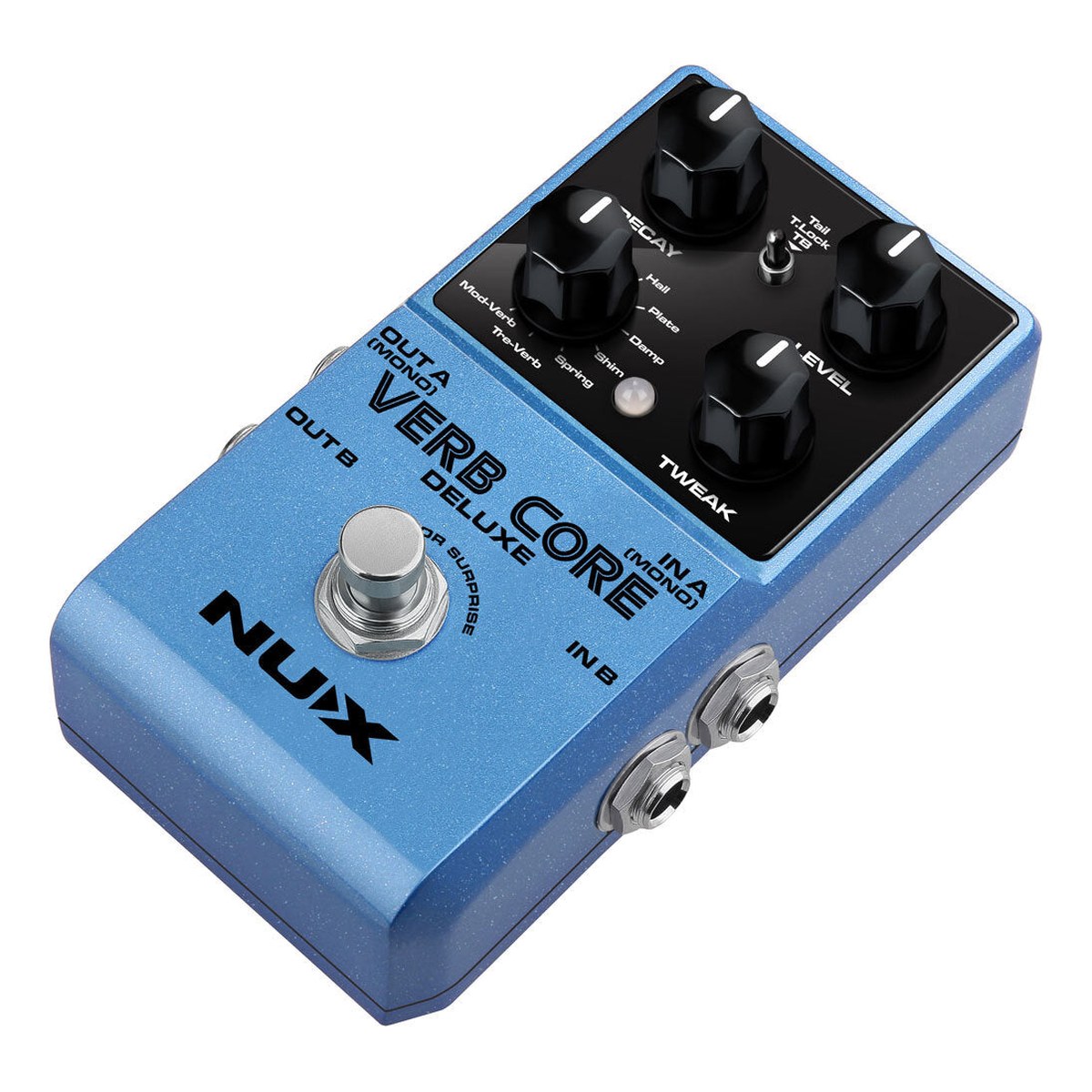 Phơ Reverb NUX Verb Core Deluxe – Góc nghiêng phía đối diện thấy cặp jack IN A / IN B