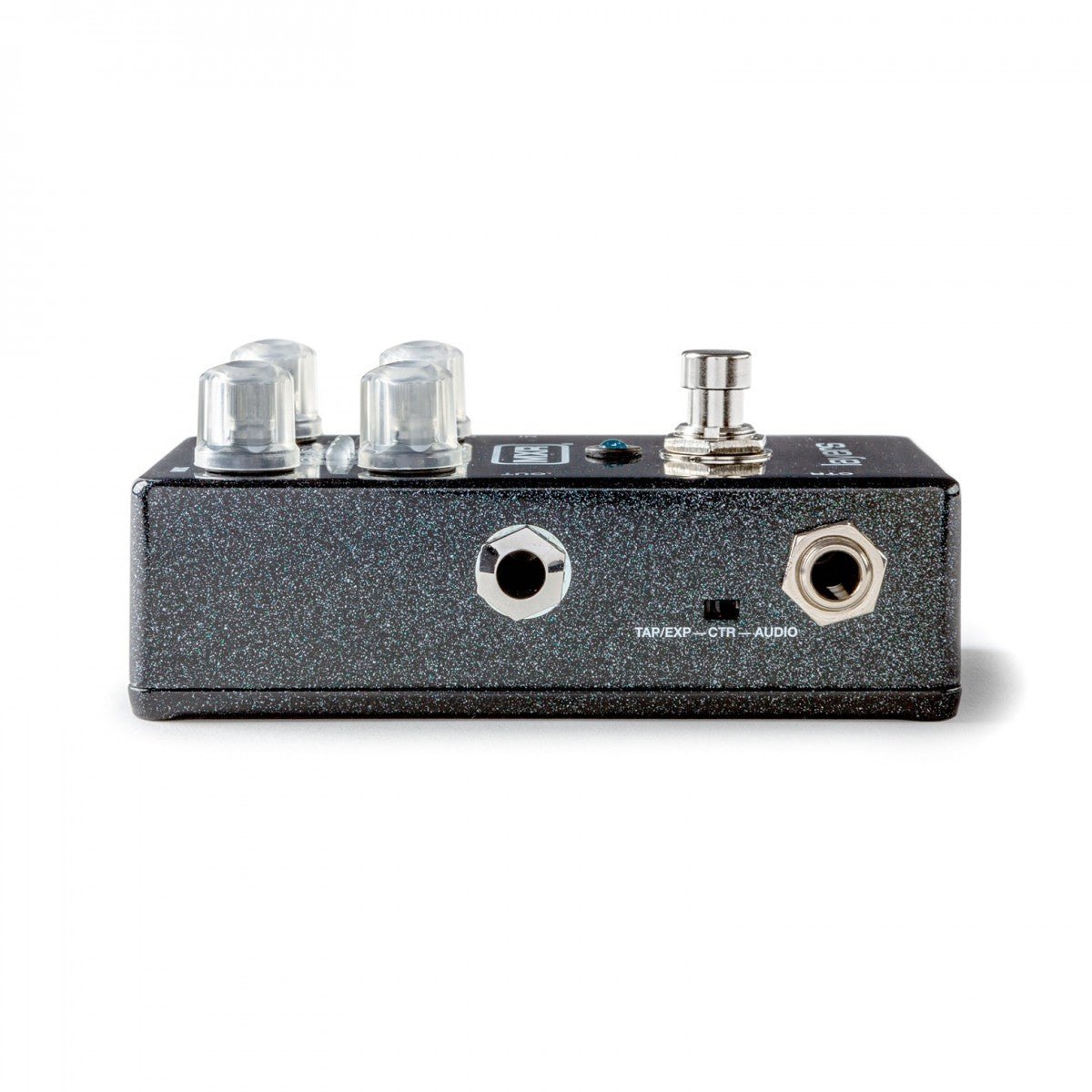 Phơ Sustain MXR M307 Layers – cạnh trái với cổng OUT, CTR và công tắc TAP/EXP–CTR–AUDIO