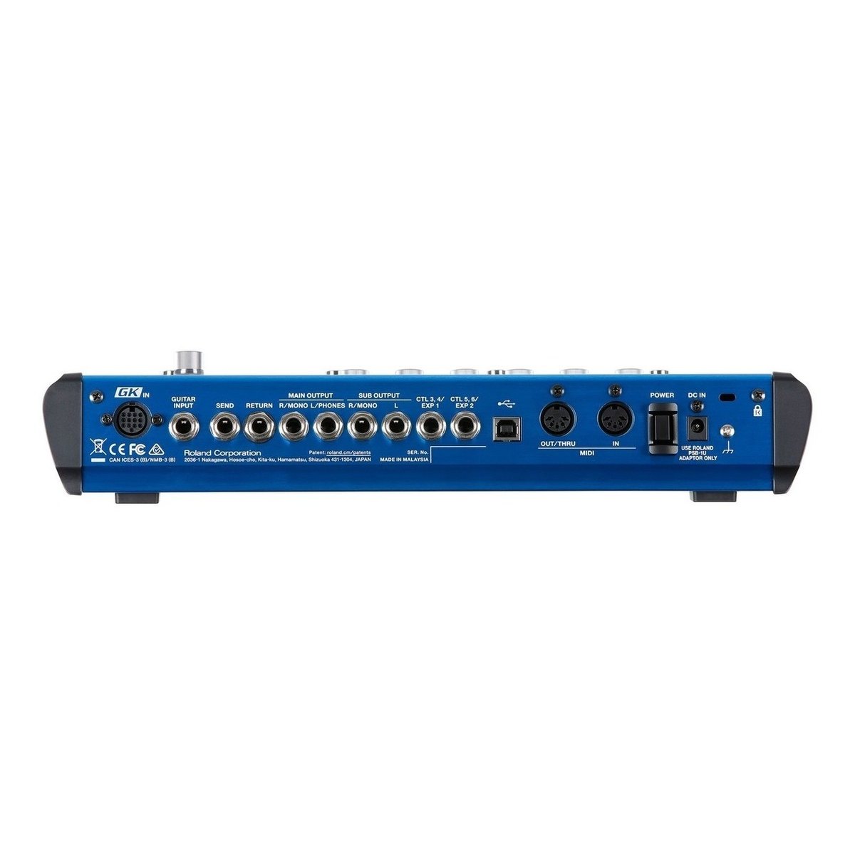 Phơ Synth BOSS SY-1000 Kèm Pickup Bass Roland GK-3B – mặt sau với cổng GK 13 chân, INPUT, SEND/RETURN, OUTPUT, MIDI và USB