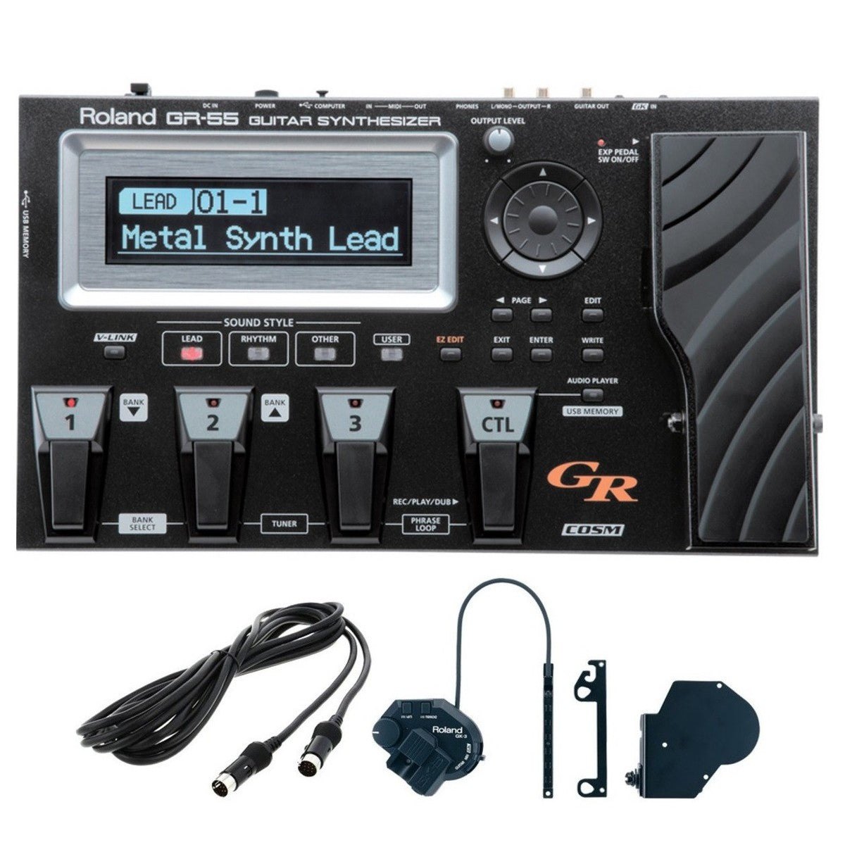 Phơ Synth Roland GR-55GK Guitar Synthesizer – trọn bộ gồm bộ xử lý GR-55, pickup GK-3, cáp 13 chân và phụ kiện gắn
