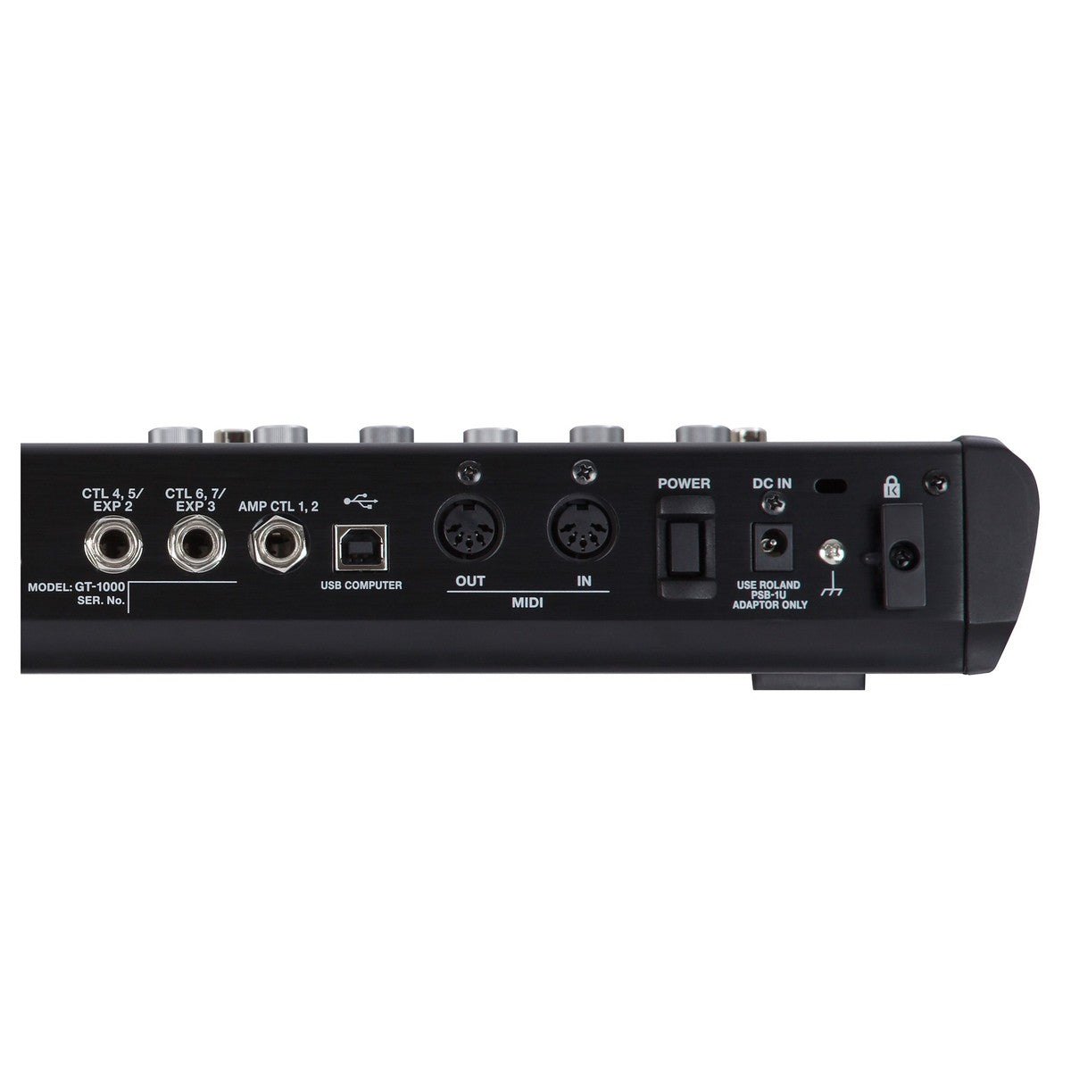 Phơ Tổng BOSS GT-1000 – mặt sau: cổng CTL/EXP, AMP CTL, USB, MIDI IN/OUT, công tắc nguồn, DC IN