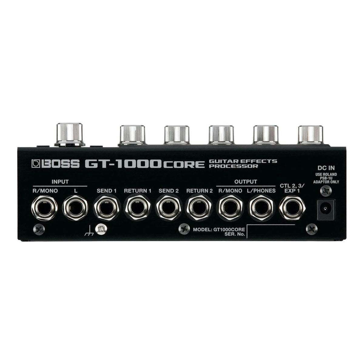 Mặt sau BOSS GT-1000CORE: INPUT, SEND/RETURN 1-2, OUTPUT L/PHONES, R/MONO, CTL 2,3/EXP 1 và DC IN