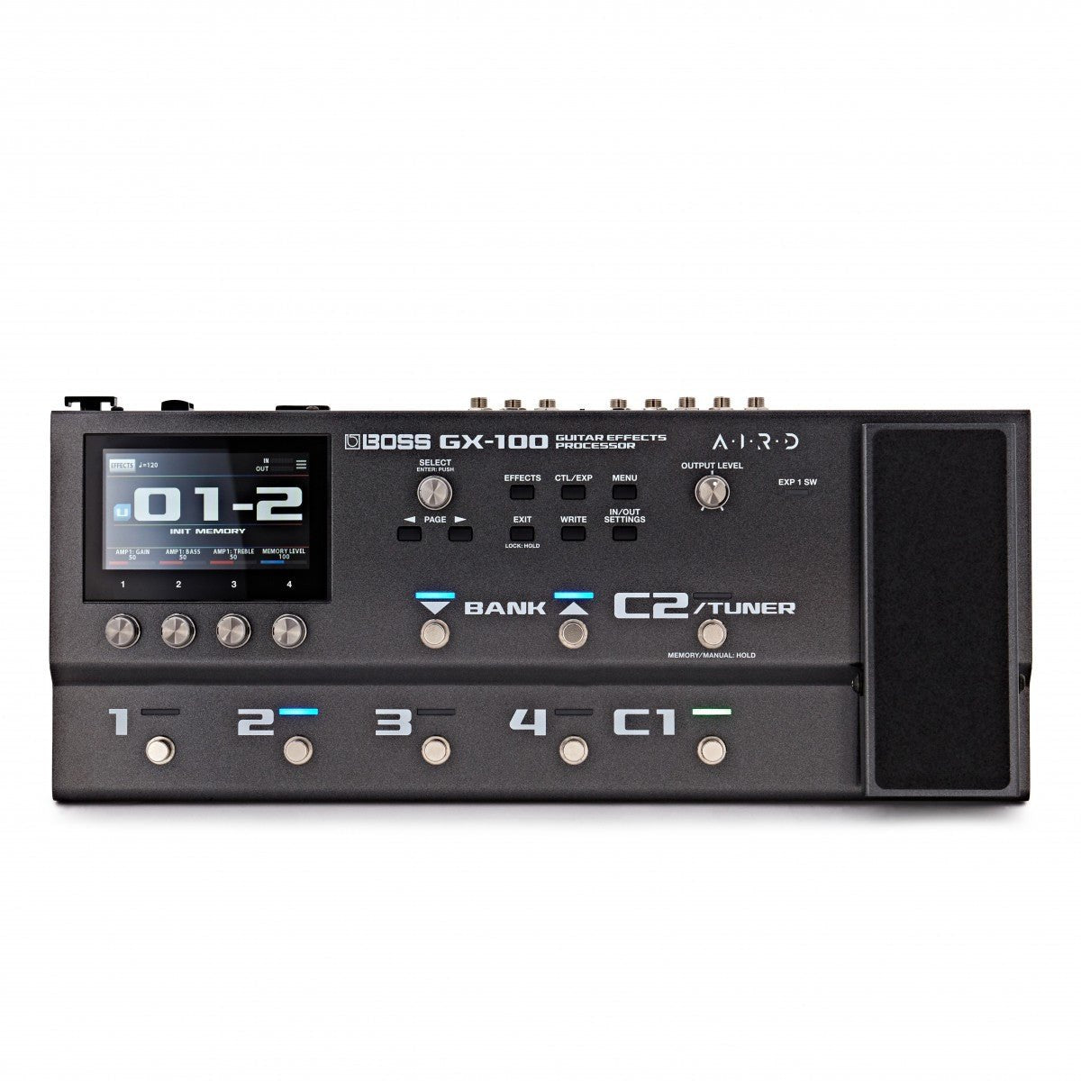 Phơ Tổng BOSS GX-100 – mặt trên với màn hình cảm ứng, 8 công tắc và pedal expression