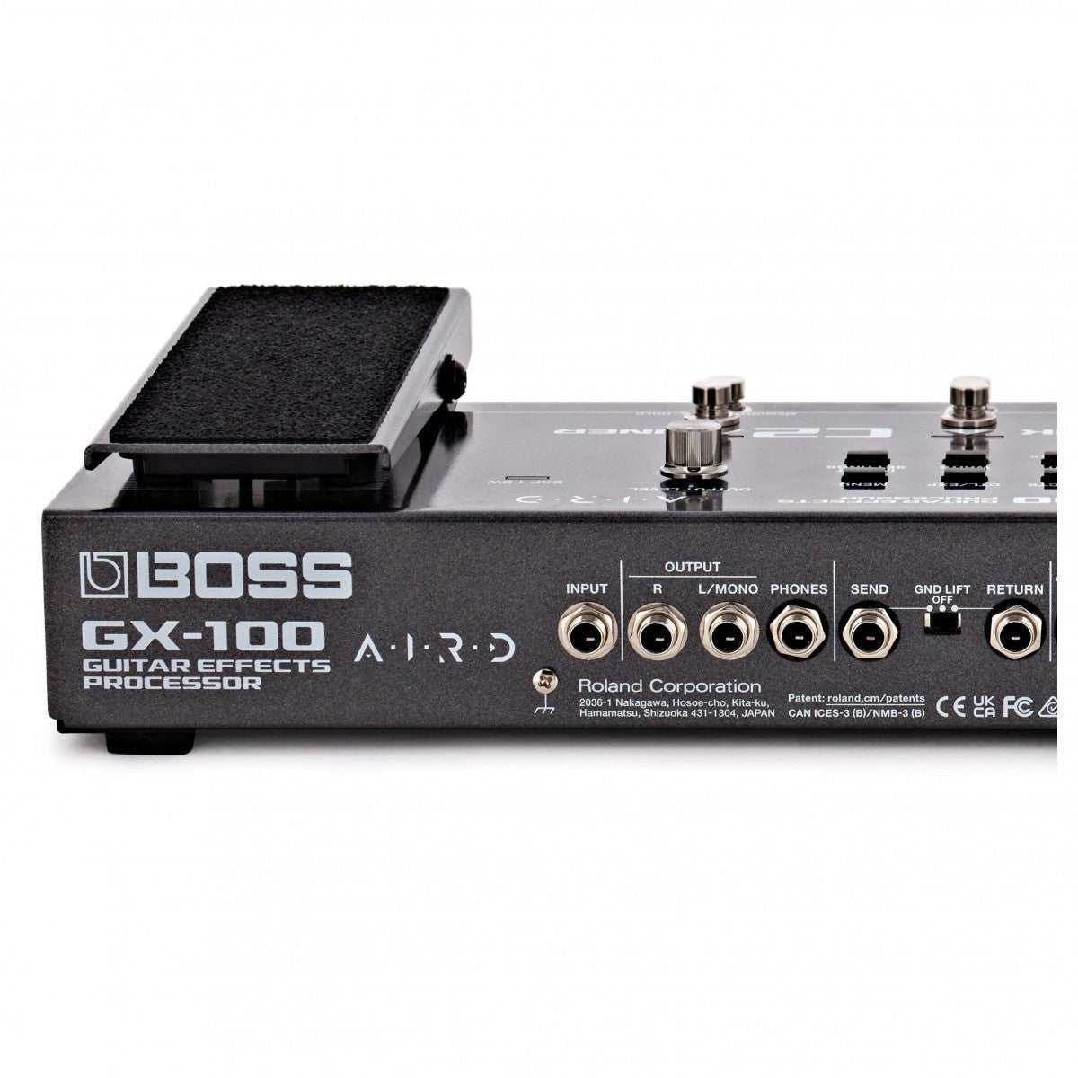 Phơ Tổng BOSS GX-100 – mặt sau phần trái với cổng INPUT, OUTPUT, PHONES và SEND/RETURN