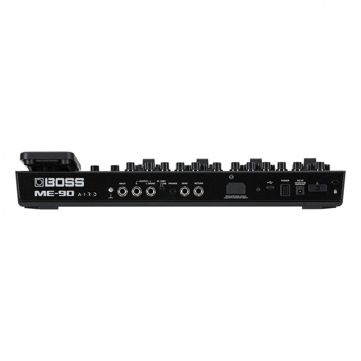 Phơ Tổng BOSS ME-90 – mặt sau với INPUT, OUTPUT, PHONES, SEND/RETURN, USB và DC IN