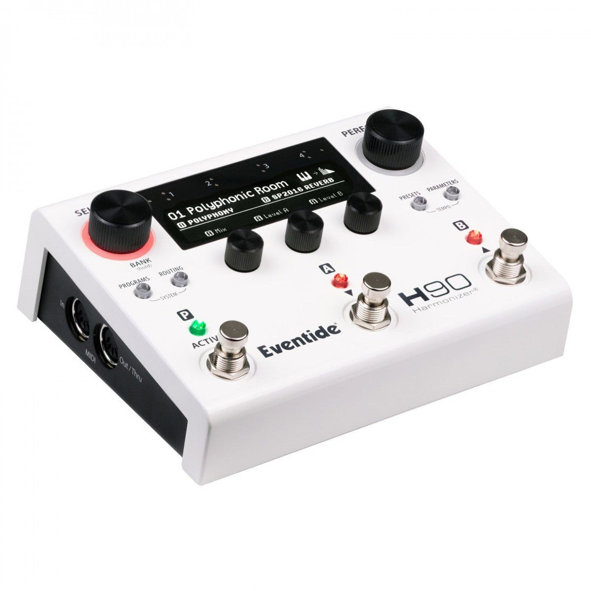 Phơ Tổng Eventide H90 Harmonizer – góc nghiêng từ bên trái, cạnh có 2 cổng MIDI DIN