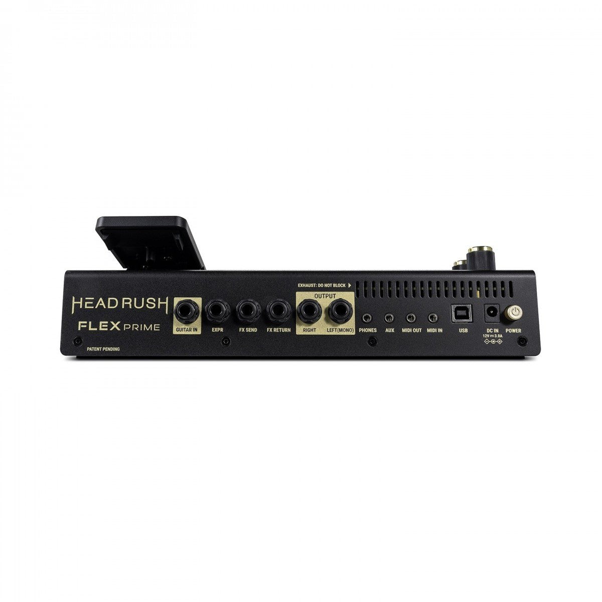 Phơ Tổng HeadRush Flex Prime – mặt sau: GUITAR IN, EXP, FX SEND/RETURN, OUTPUT, PHONES, MIDI, USB