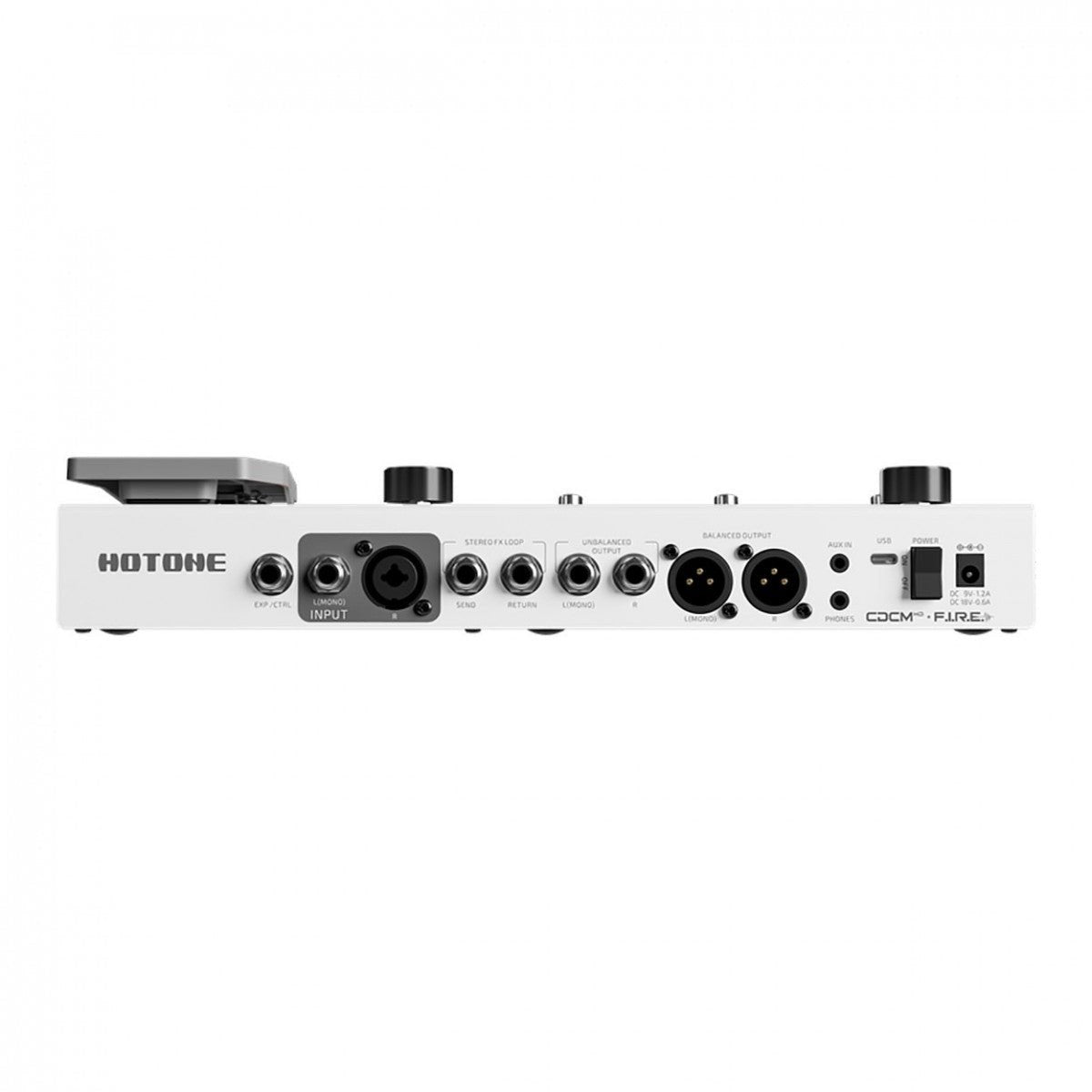 Phơ Tổng Hotone Ampero II – mặt sau với ngõ vào combo XLR, 2 ngõ ra XLR cân bằng và jack nguồn