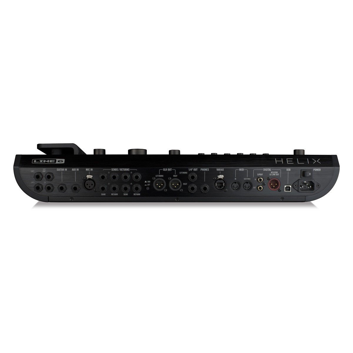 Phơ Tổng Line 6 Helix Floor – toàn bộ mặt sau với các cổng kết nối và công tắc nguồn