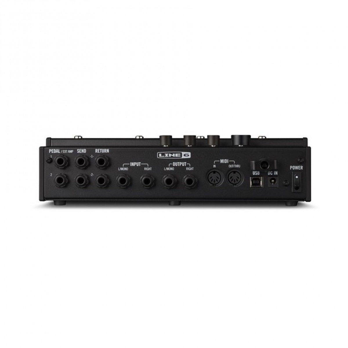 Phơ Tổng Line 6 HX Effects – mặt sau: PEDAL/EXT AMP, SEND, RETURN, INPUT, OUTPUT, MIDI, USB, DC IN