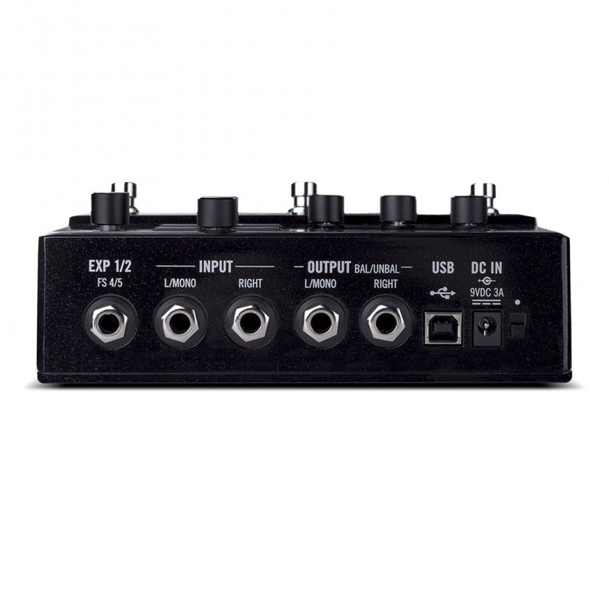 Phơ Tổng Line 6 HX Stomp – mặt sau với EXP 1/2, INPUT, OUTPUT, USB và jack nguồn DC IN