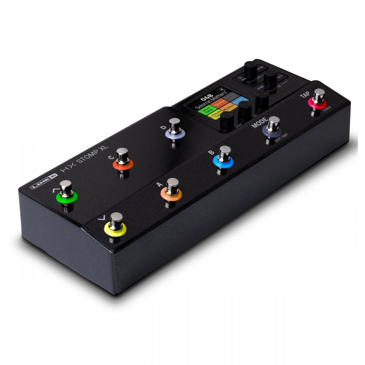 Phơ Tổng Line 6 HX Stomp XL – góc nghiêng 3/4 bên trái, 8 footswitch và màn hình màu