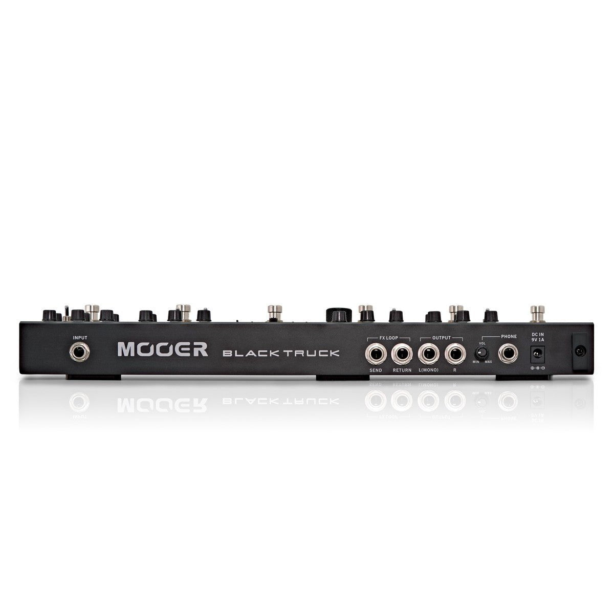 Phơ Tổng Mooer Black Truck – mặt sau: INPUT, FX LOOP, OUTPUT, PHONE và DC IN 9V 1A