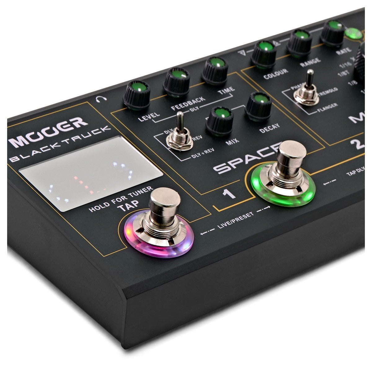 Phơ Tổng Mooer Black Truck – cận cảnh khối SPACE, màn hình tuner và nút TAP