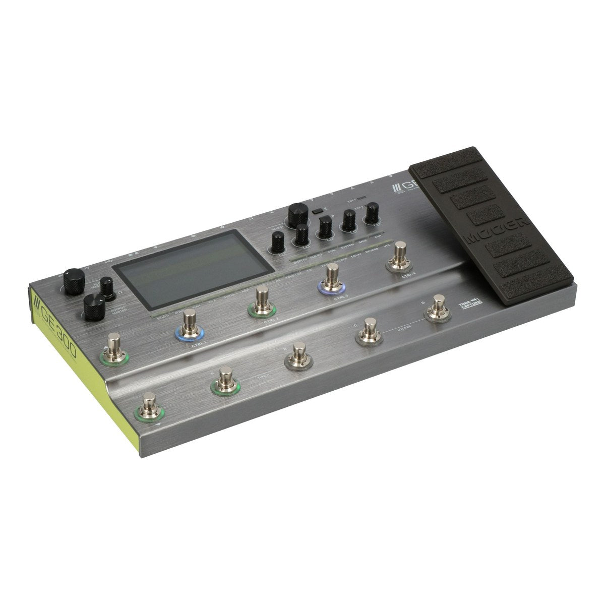 Phơ Tổng Mooer GE300 – mặt trên Mooer GE300 với màn hình màu, 10 footswitch và pedal expression