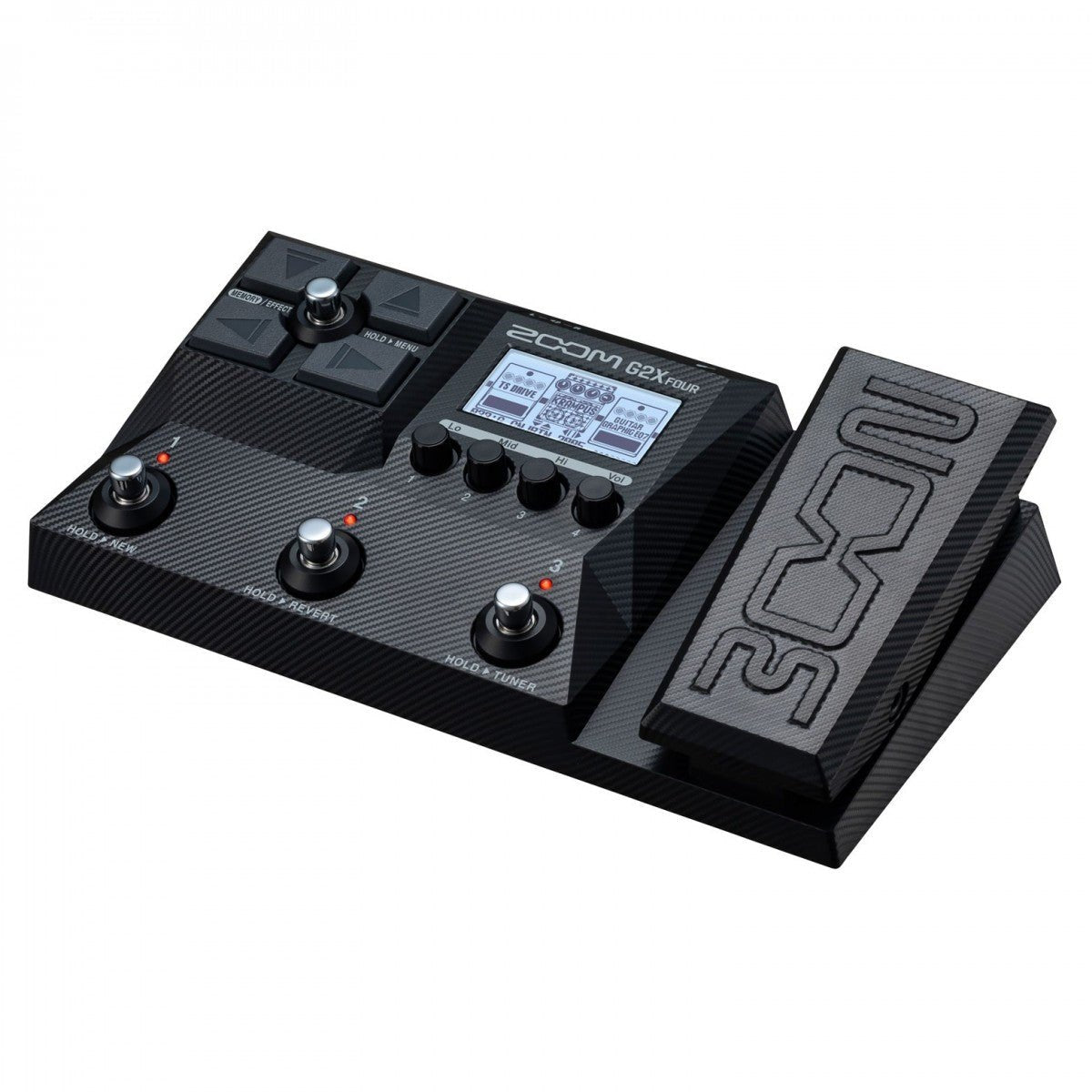 Phơ Tổng Zoom G2X FOUR – góc nghiêng 3/4, pedal expression tích hợp bên phải