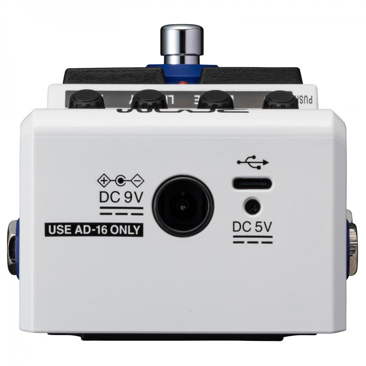 Phơ Tổng Zoom MS-50G+ MultiStomp – đầu trên với jack nguồn DC 9V (adapter AD-16) và cổng USB-C