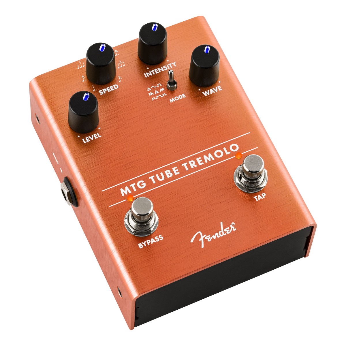 Phơ Tremolo Fender MTG Tube Tremolo – góc chéo từ trên nhìn toàn bộ mặt pedal và hai footswitch