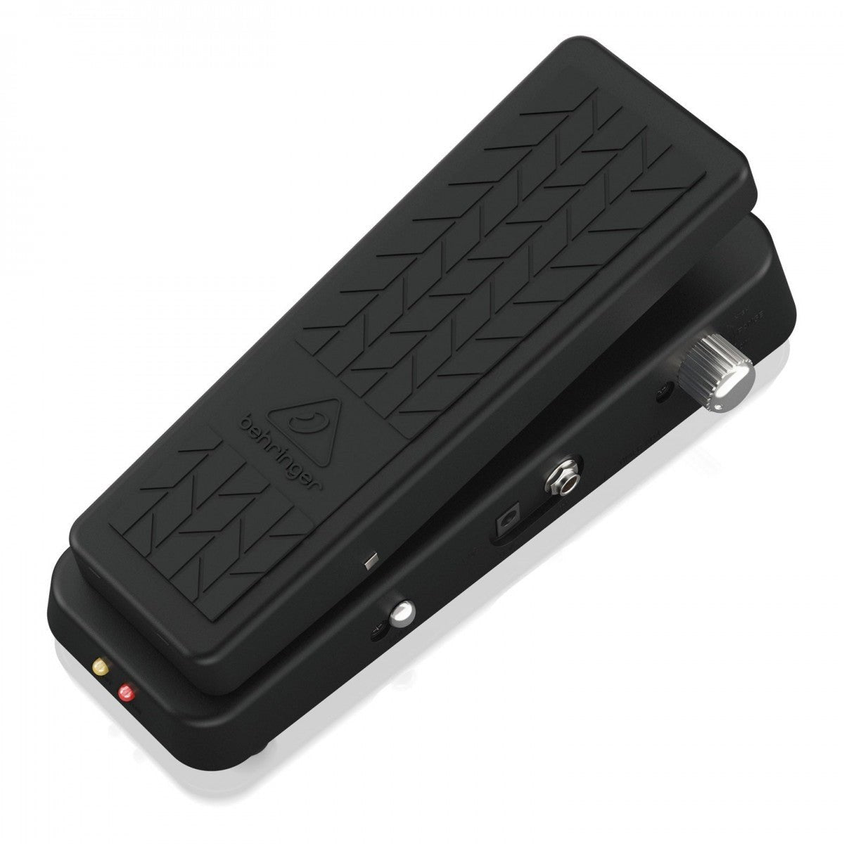 Phơ Wah Behringer Hellbabe HB01 – góc nghiêng phải với núm chỉnh bạc, cổng jack và nguồn DC