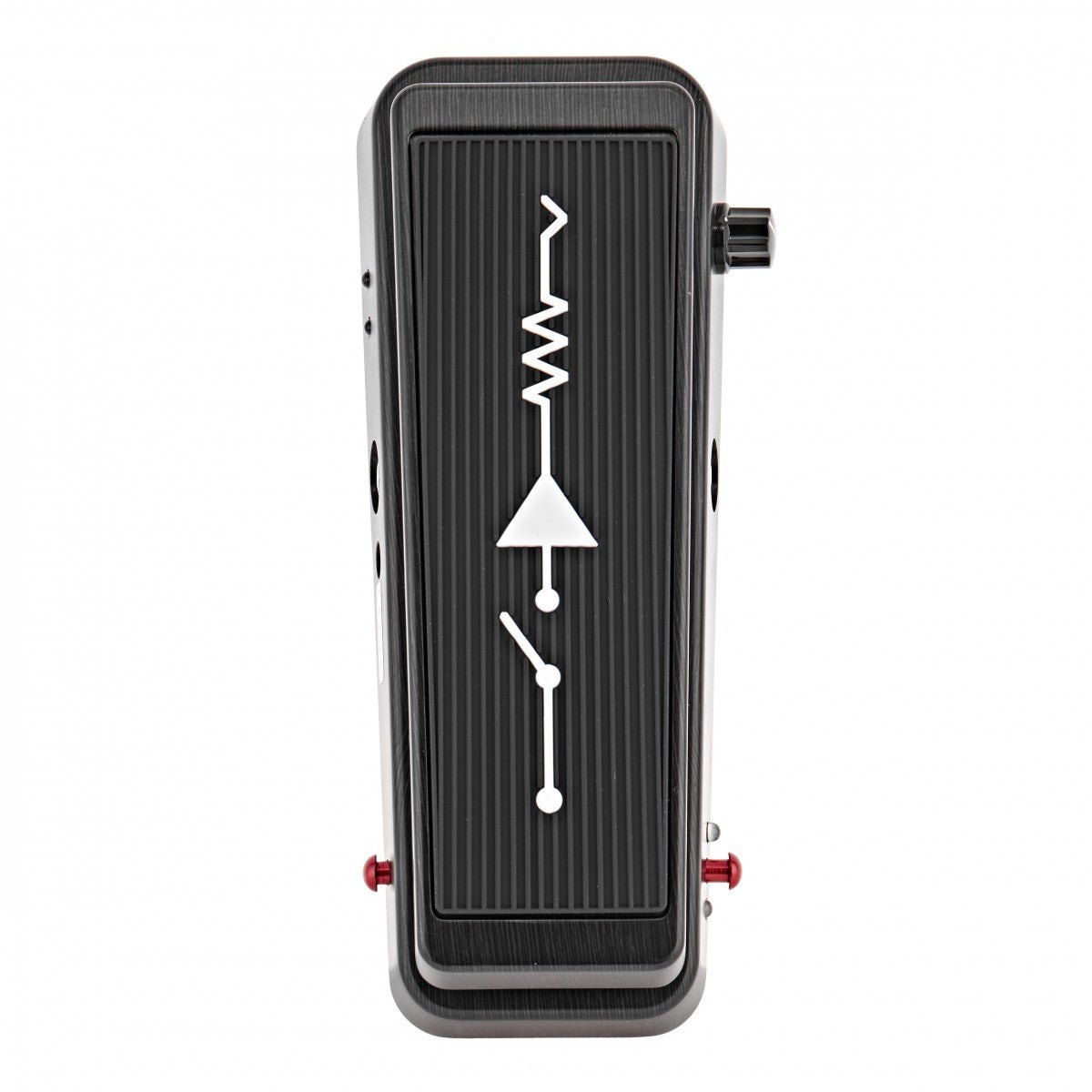 Phơ Wah Dunlop CAE MC404 – mặt trên bàn đạp với biểu tượng mạch điện màu trắng trên nền đen