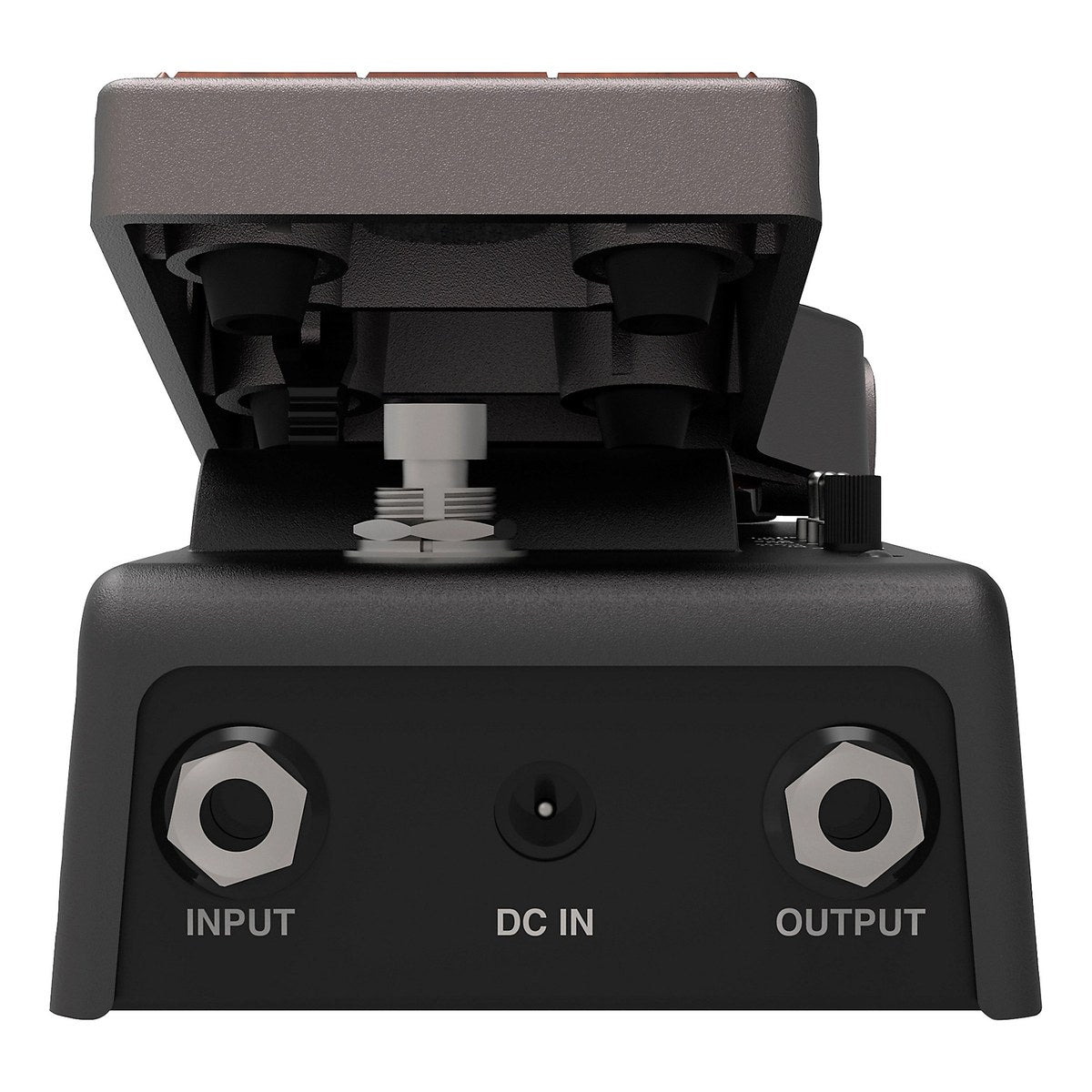 Mặt trước Fender Tread-Light Wah khi nhấc treadle: jack INPUT, DC IN, OUTPUT
