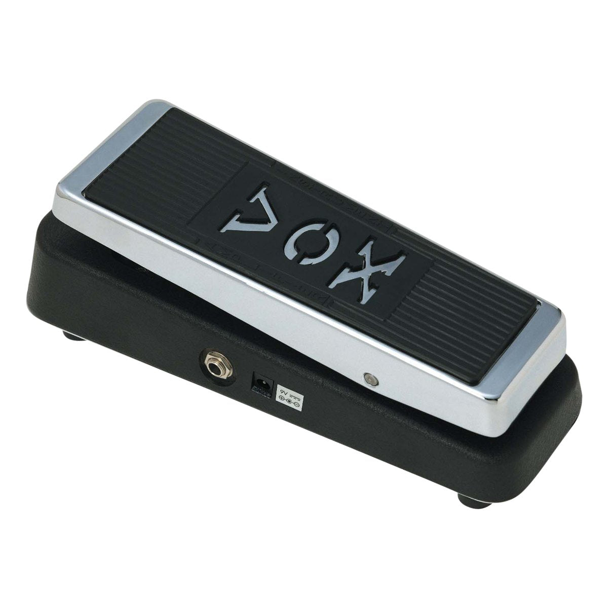 Phơ Wah Vox V847A – góc nghiêng bên trái, mặt đạp viền chrome và logo VOX