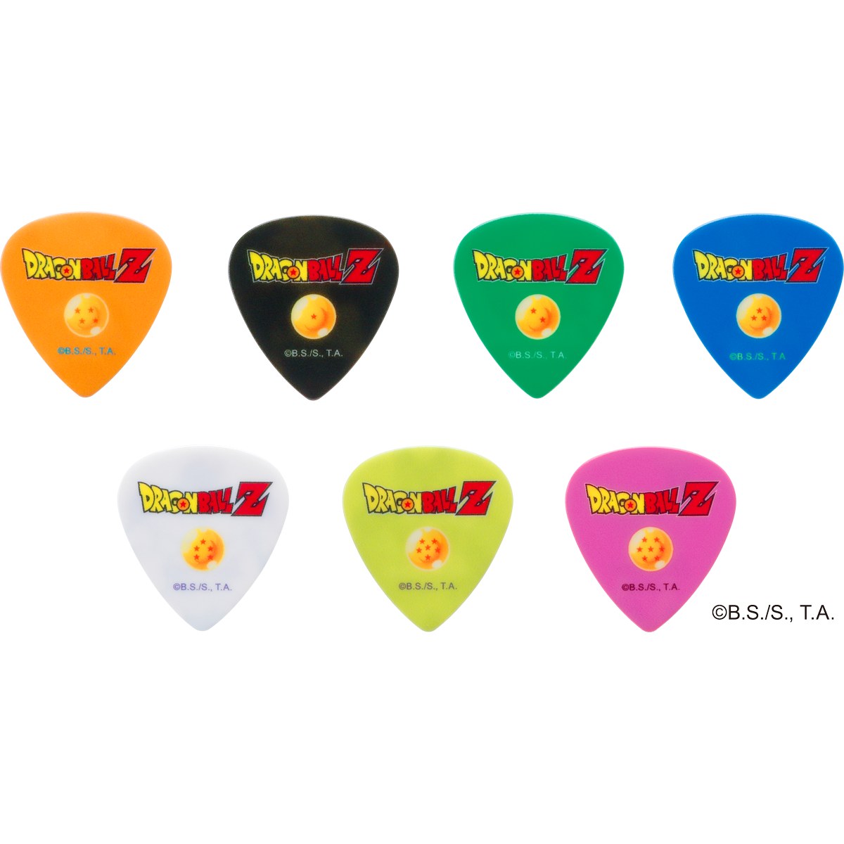 Mặt sau 7 pick Ibanez Dragon Ball Z in logo DRAGON BALL Z và ngọc rồng từ 1 đến 7 sao