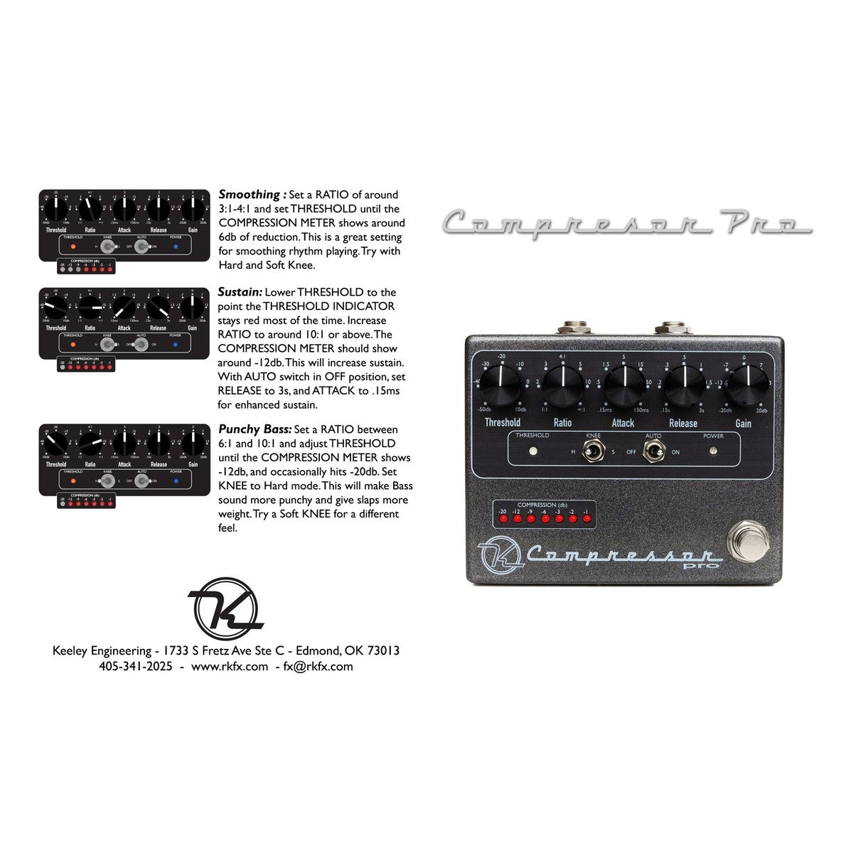 Keeley Compressor Pro Professional Studio Compressor Pedal, Analog Pedal