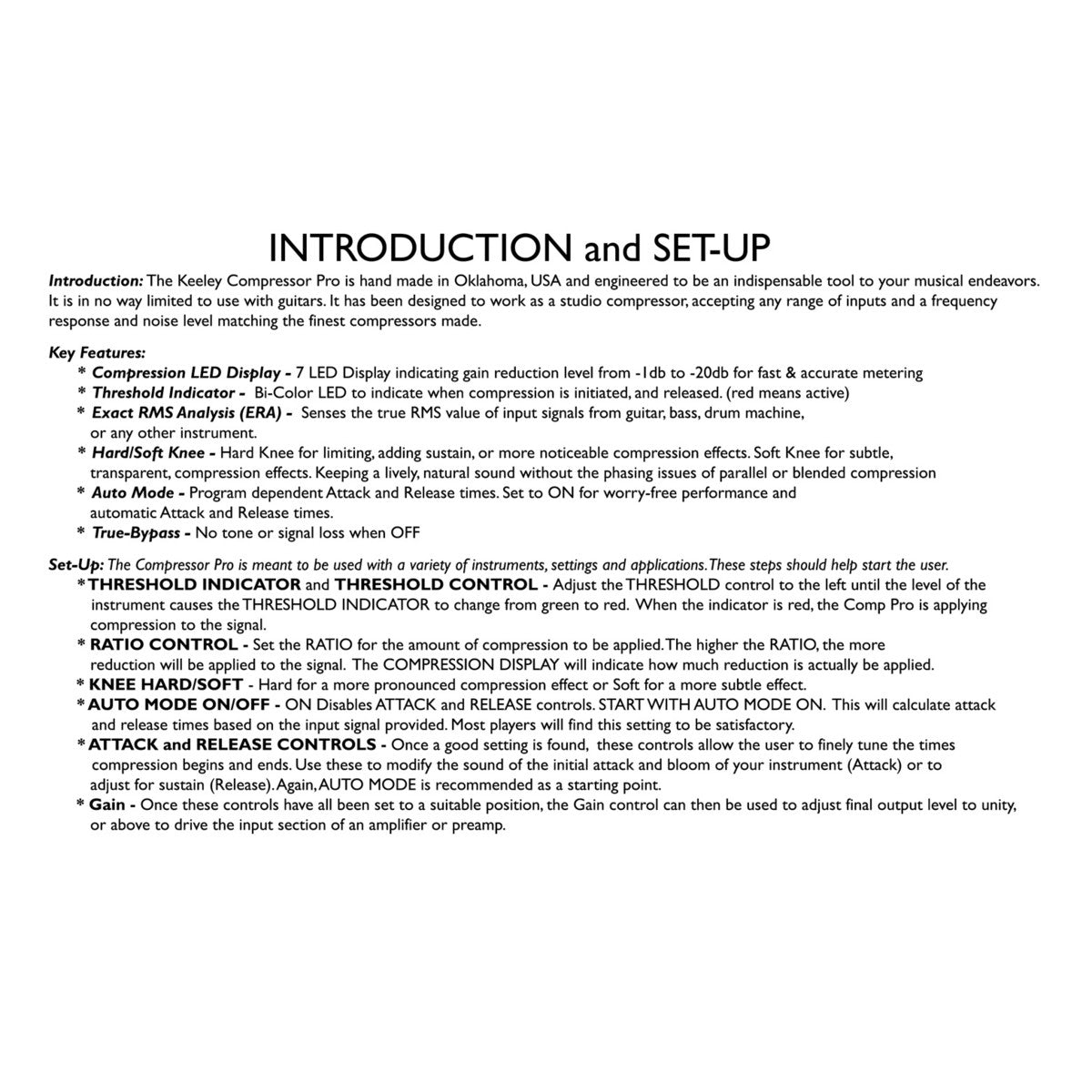 Keeley Compressor Pro Professional Studio Compressor Pedal, Analog Pedal