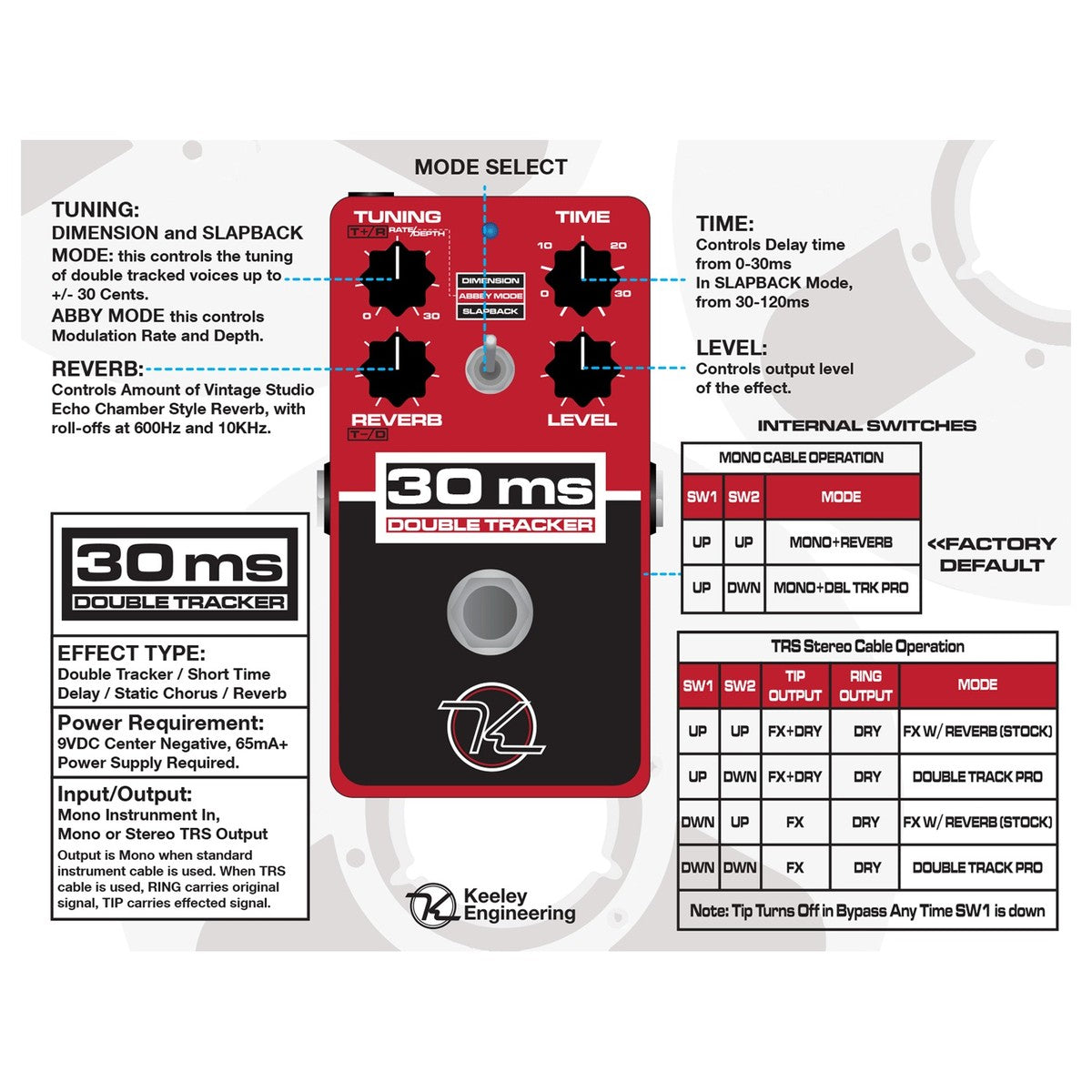 Chorus Pedal Guitar Keeley 30ms Double Tracker