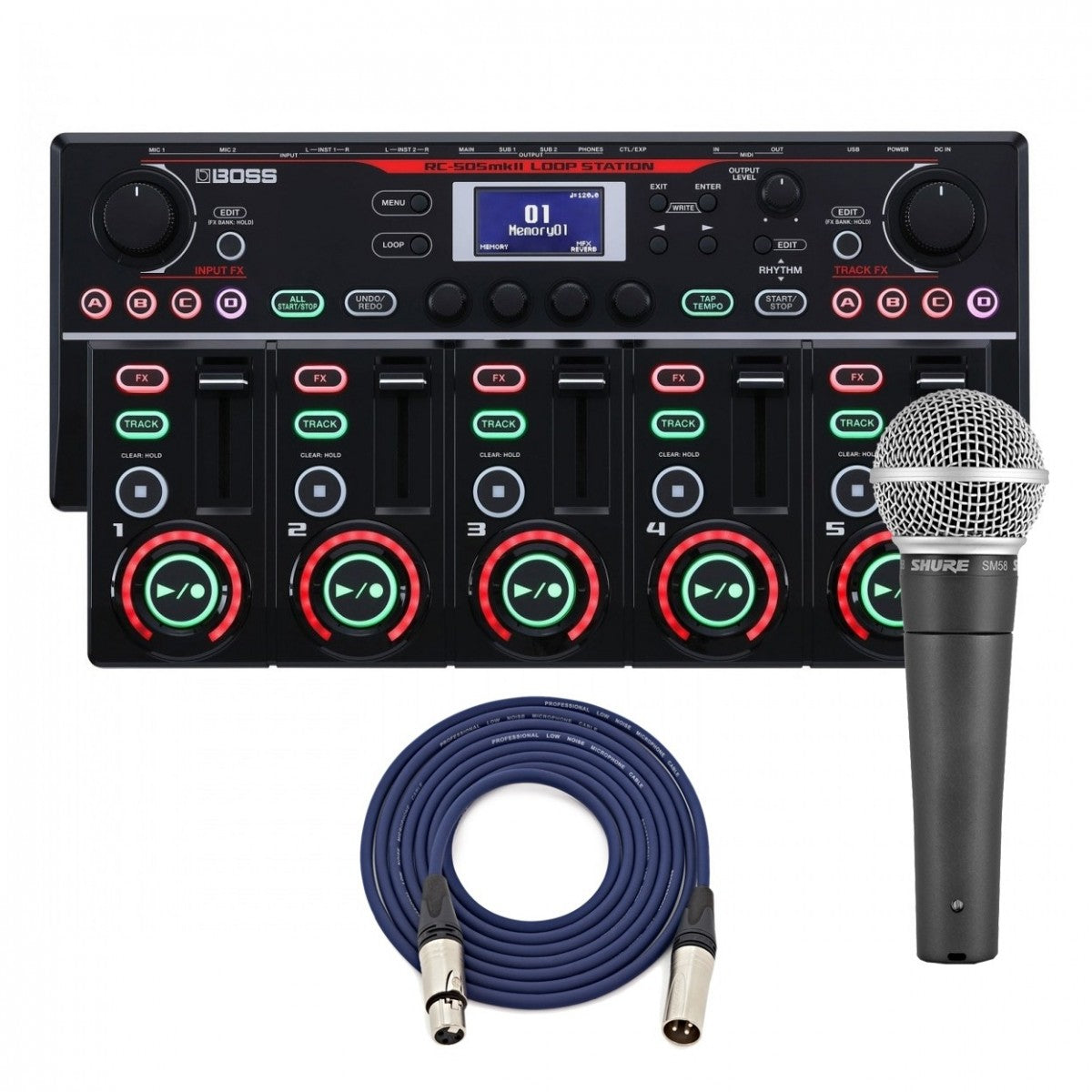 Looper Pedal Guitar Boss RC-505MKII Loop Station with Shure SM58
