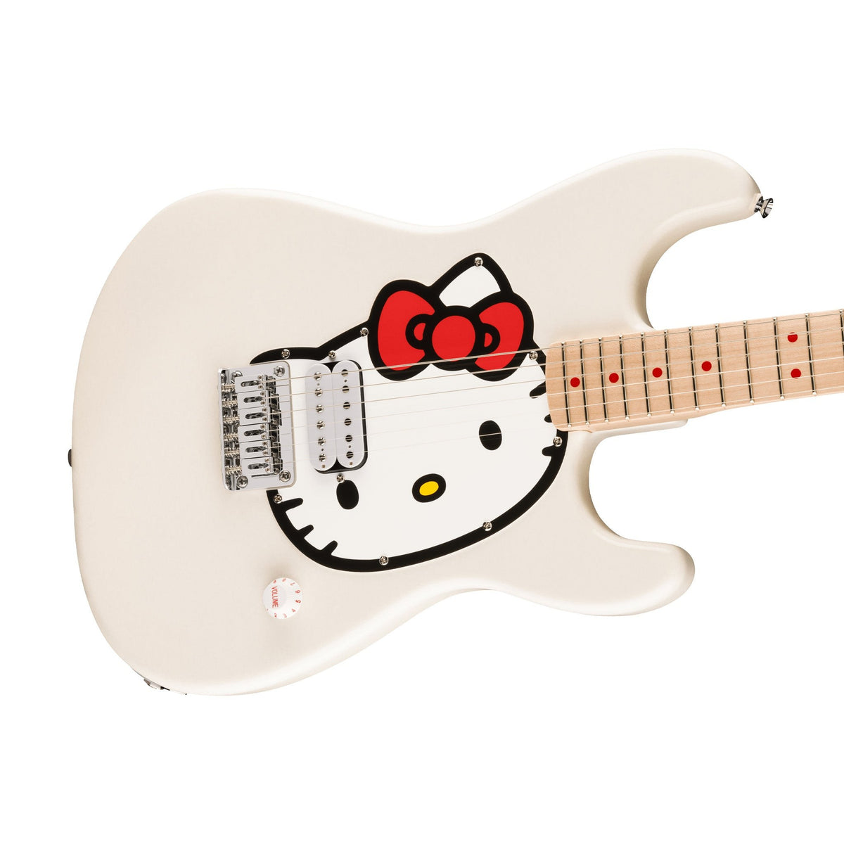 Đàn Guitar Điện Squier Hello Kitty White Stratocaster màu White – góc nghiêng